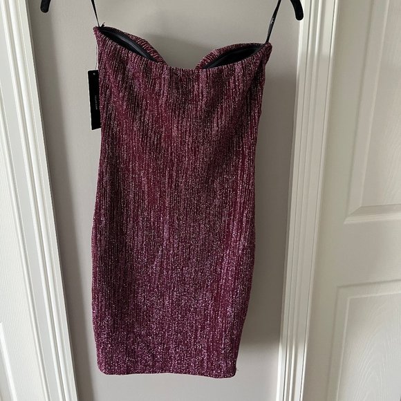 Lulus Night Drive Plum Purple Sparkly Strapless Bodycon Dress. Size Small. - Picture 6 of 6